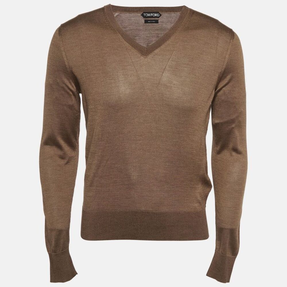 Tom Ford Brown Silk Knit V-Neck Sweater S